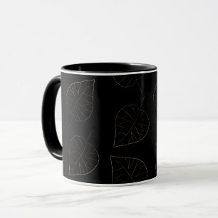 Black and Gold Leaf Pattern Coffee Mug