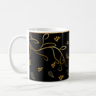 Black and Gold Leaf Print Mug
