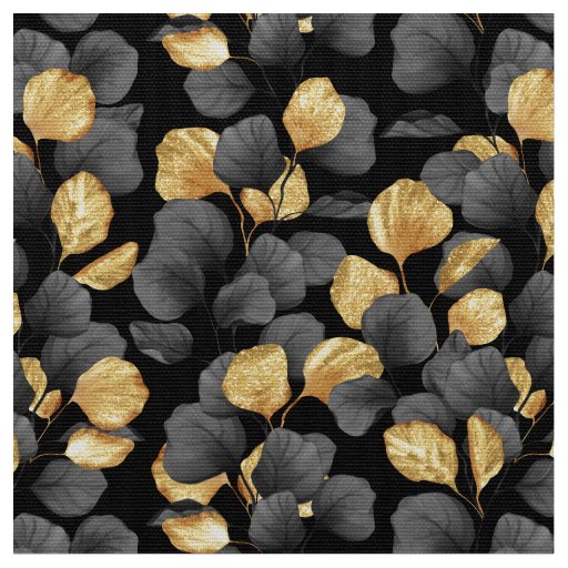 Black and gold leaves. Pattern Fabric
