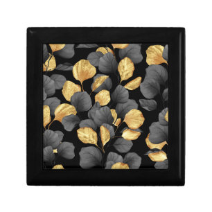 Black and gold leaves. Pattern Gift Box