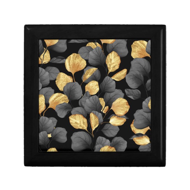 Black and gold leaves. Pattern Gift Box (Front)