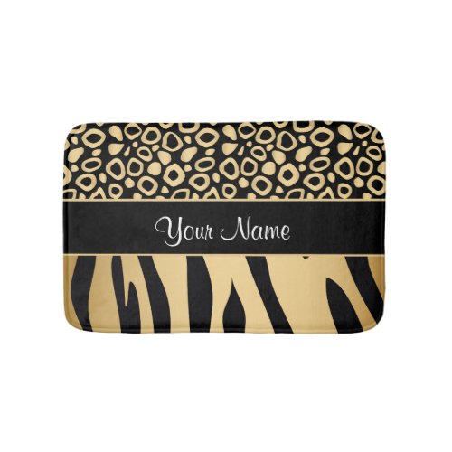 Black and Gold Leopard and Zebra Pattern Bathroom Mat