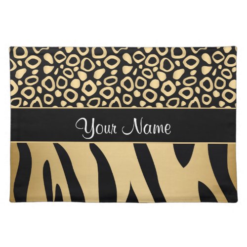 Black and Gold Leopard and Zebra Pattern Placemat
