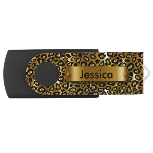 Black and Gold Leopard Animal Pattern  DIY Name Flash Drive