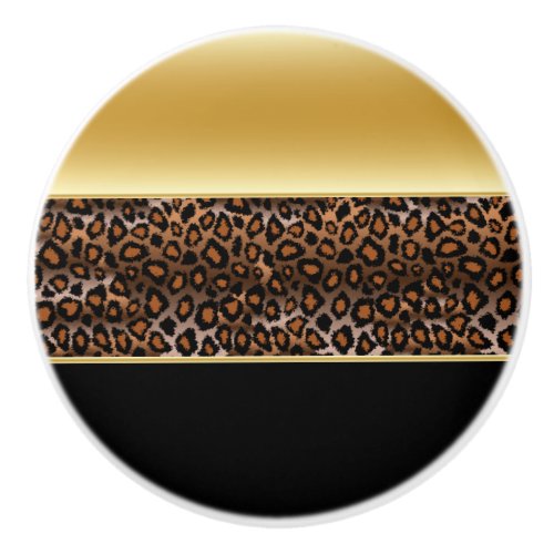 Black and Gold Leopard Animal Print Ceramic Knob