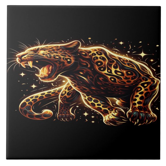 Black and Gold Leopard Ceramic Tile (Front)