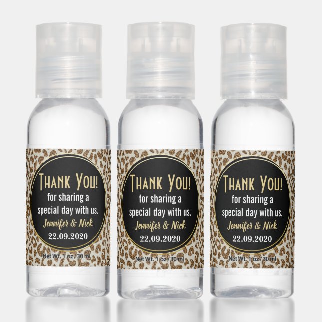 Black and Gold Leopard Cheetah Print Thank You Hand Sanitizer (Set)