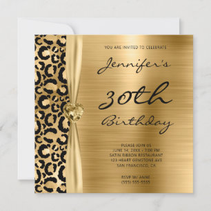 Black and Gold Leopard Glam 30th Birthday Invitation