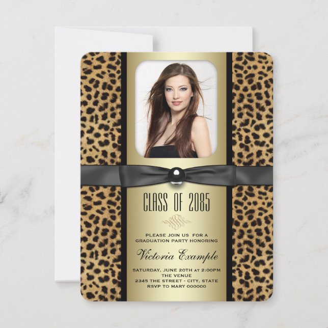 Black and Gold Leopard Graduation Announcement (Front)