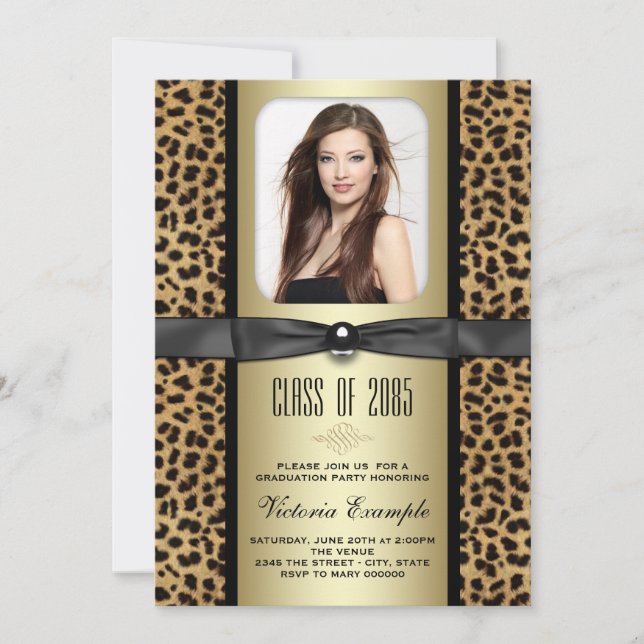 Black and Gold Leopard Graduation Announcement (Front)
