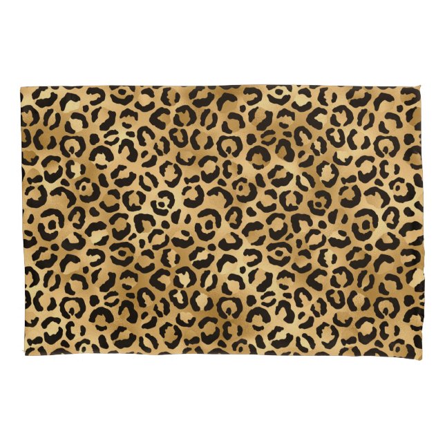 Black and Gold Leopard Print Animal Print Pillow Case (Front)