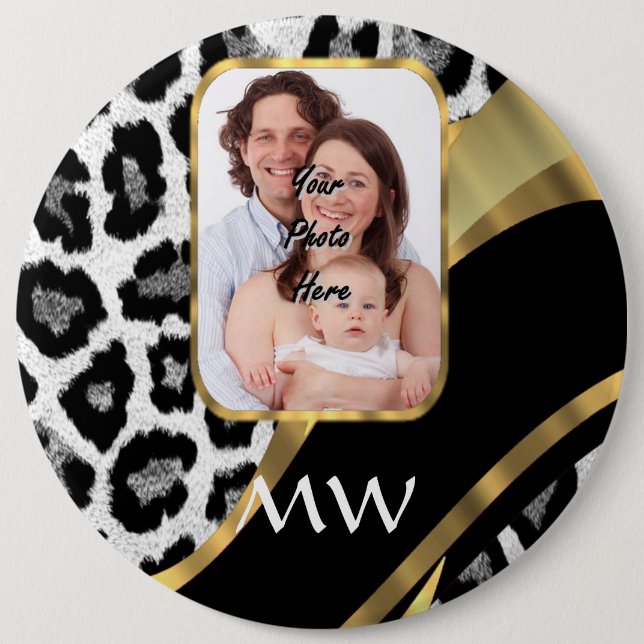 Black and gold leopard print button (Front)