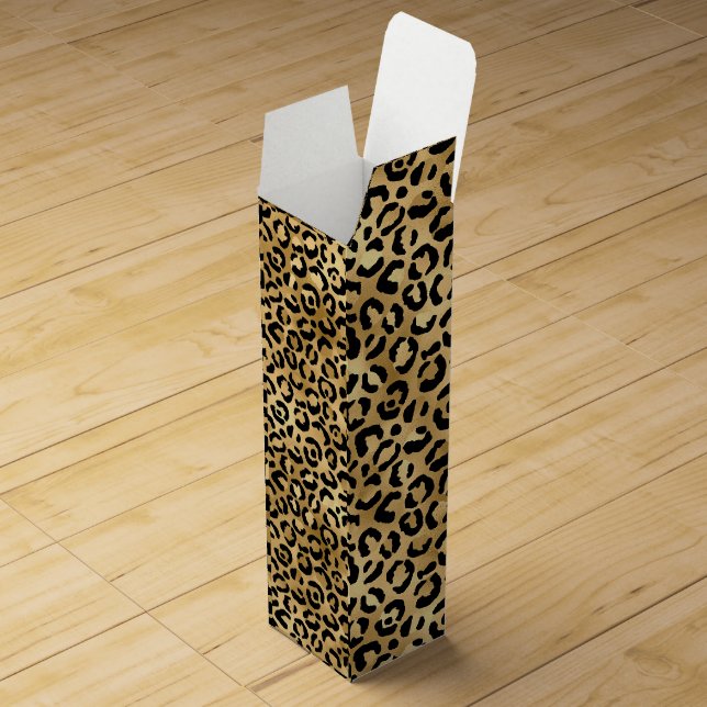 Black and Gold Leopard Print Cheetah Animal Print Wine Box (Opened)