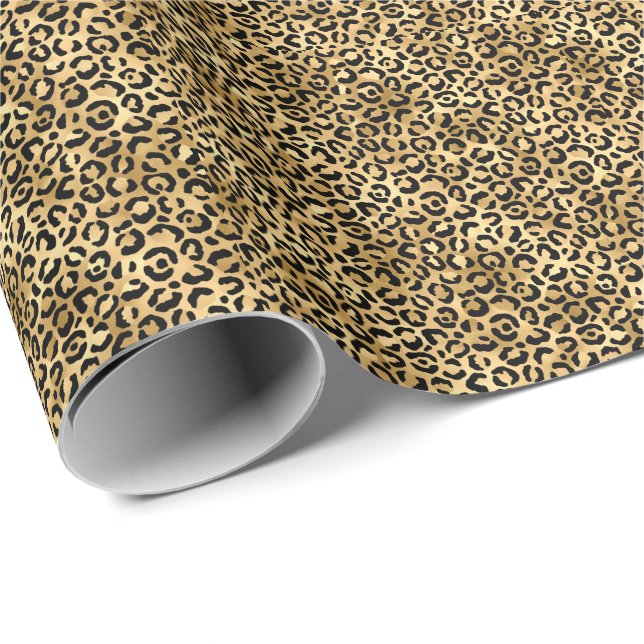 Black and Gold Leopard Print Cheetah Animal Print Wrapping Paper (Roll Corner)