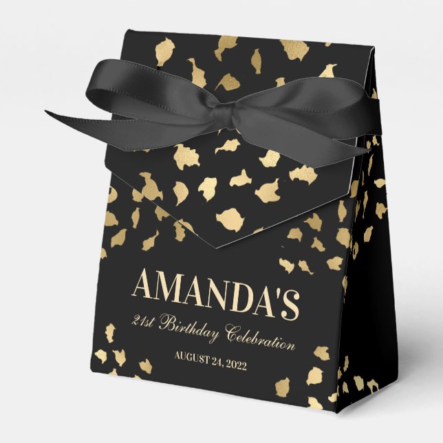 Black and Gold Leopard Print Favor Box (Front Side)