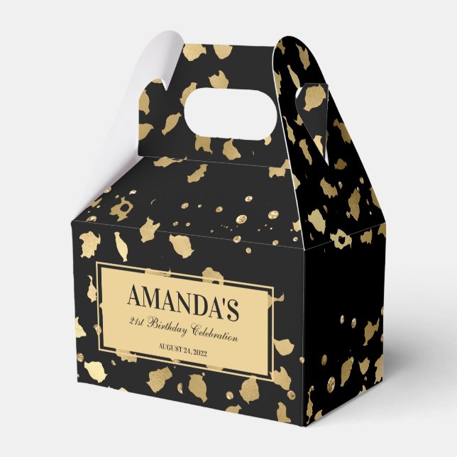 Black and Gold Leopard Print Favor Box (Front Side)