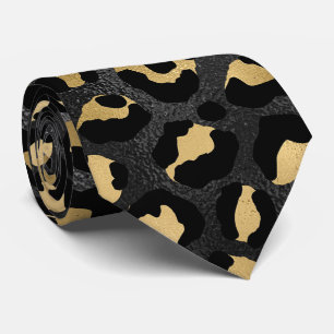 Black and Gold Leopard Print Neck Tie