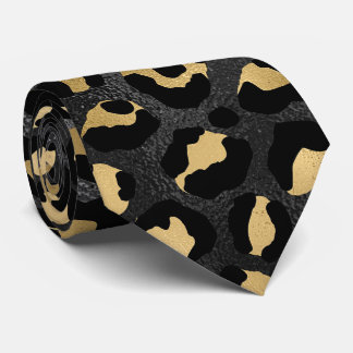 Black and Gold Leopard Print Neck Tie
