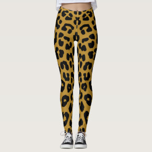 Black and Gold Leopard Print Safari Pattern Leggings