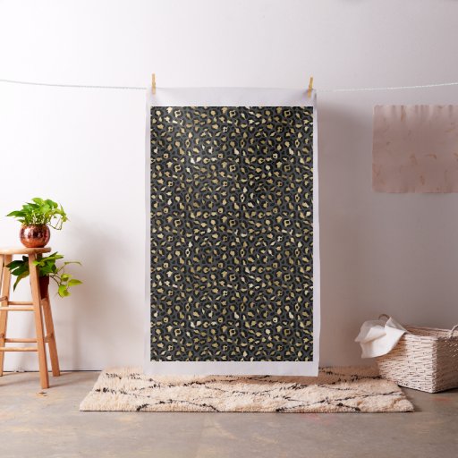 Black and Gold Leopard Spot Pattern Fabric