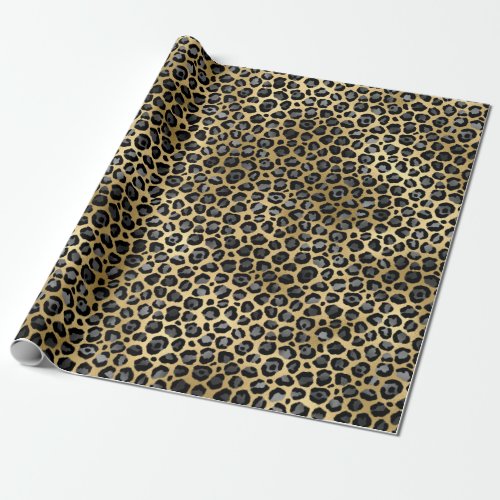 Black and Gold Leopard Spot Pattern Wrapping Paper