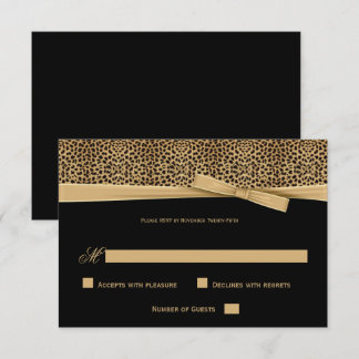 Black and Gold Leopard with Ribbon RSVP Invitation