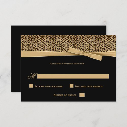 Black and Gold Leopard with Ribbon RSVP Invitation