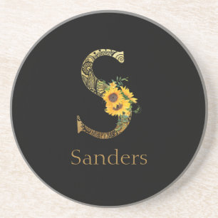 Black and Gold Letter S Sunflowers Coaster