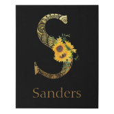 black and gold letter w sunflowers faux canvas print zazzle com