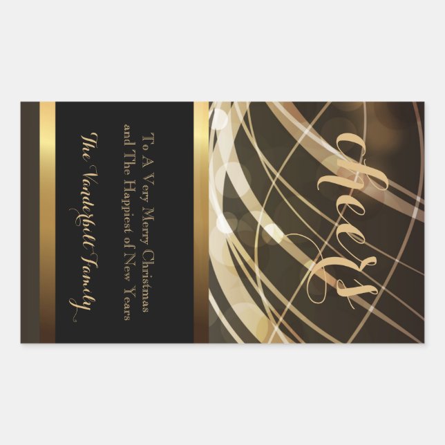 Black and Gold Lights Christmas Wine Bottle Label (Front)