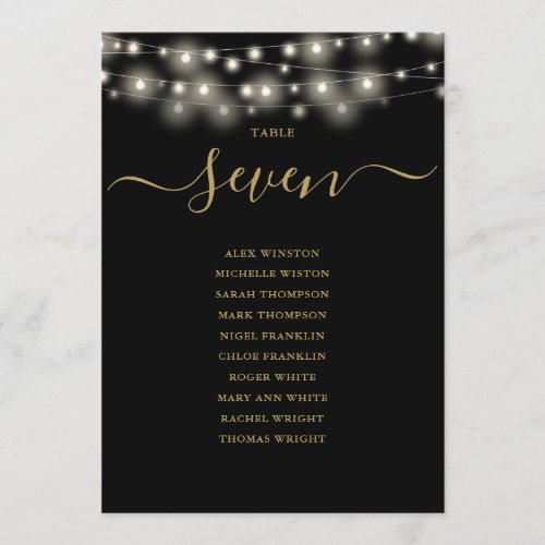 Black And Gold Lights Table Number Seating Chart