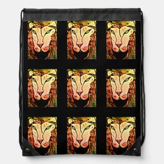 Black And Gold Lion Drawstring Backpack