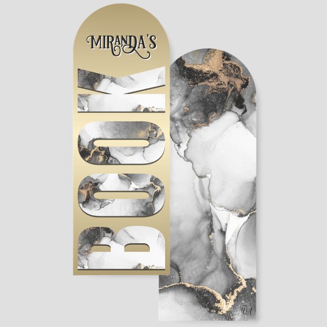 Black and Gold Liquid Ink Bookmarks (Front & Back)