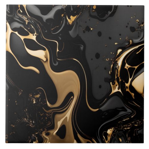 Black and Gold Liquid Marble Ceramic Tile