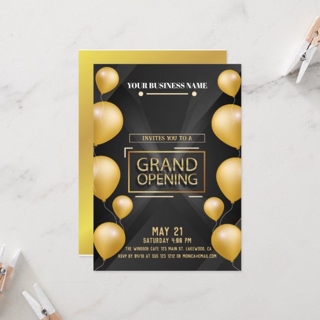 Black and Gold  Logo Grand Opening  Invitation (Front/Back In Situ)