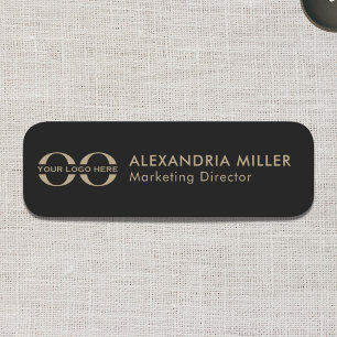 Black and Gold Logo Name Tag Modern Typography