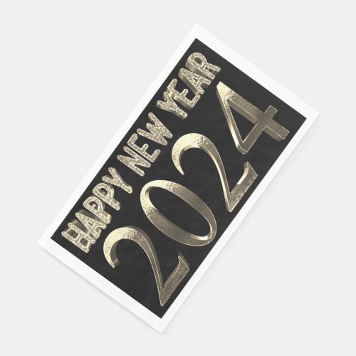 Black and Gold Look Chic Happy New Year 2024 Paper Guest Towels