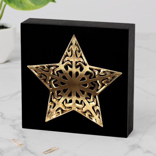 Black and Gold Look Christmas Star Festive Elegant Wooden Box Sign