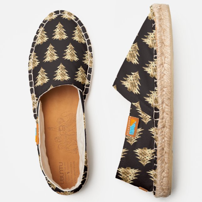 Black and Gold Look Christmas Tree Pattern Elegant Espadrilles (Side)
