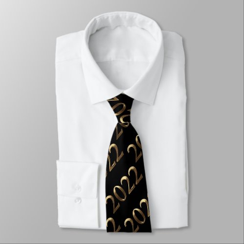 Black and Gold Look Happy New Year 2022 Neck Tie