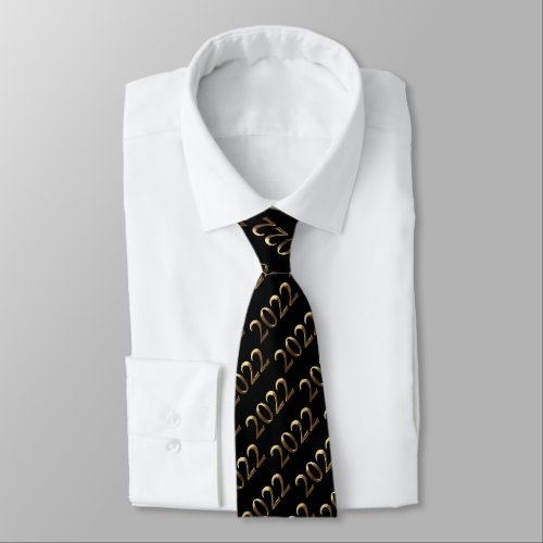 Black and Gold Look Pattern Happy New Year 2022 Neck Tie