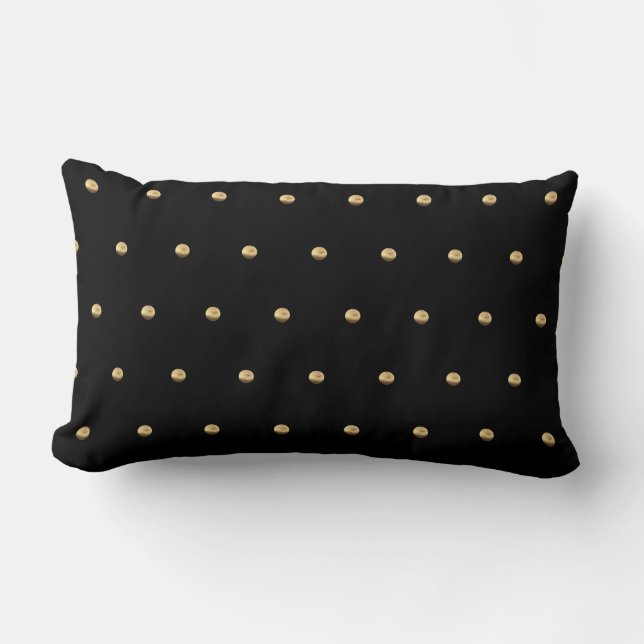 Black and Gold Look Polka Dot Pattern Elegant Lumbar Pillow (Front)