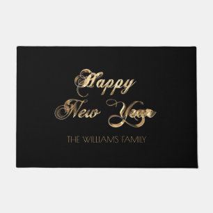 Black and Gold Look Script Happy New Year Doormat