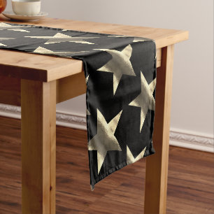 Black and Gold Look Stars Pattern Modern Christmas Long Table Runner