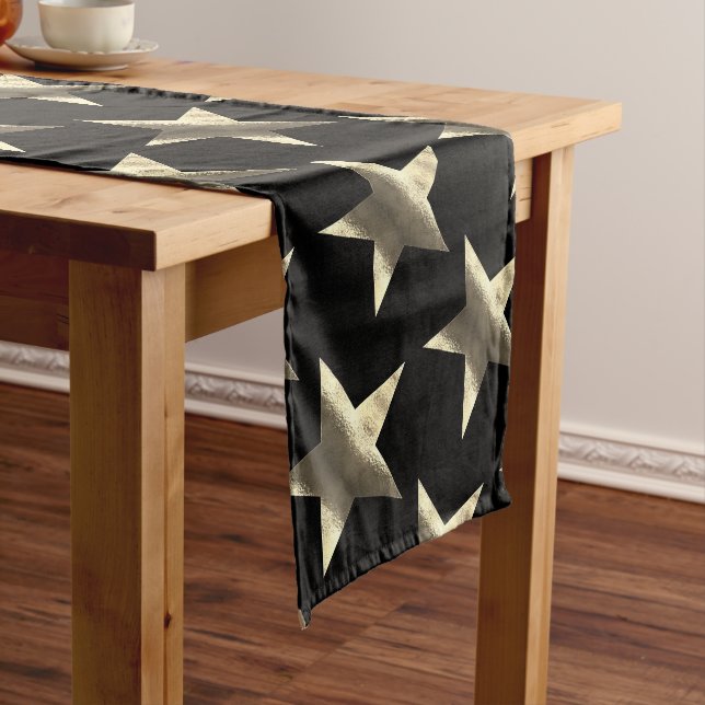 Black and Gold Look Stars Pattern Modern Christmas Long Table Runner (In Situ)