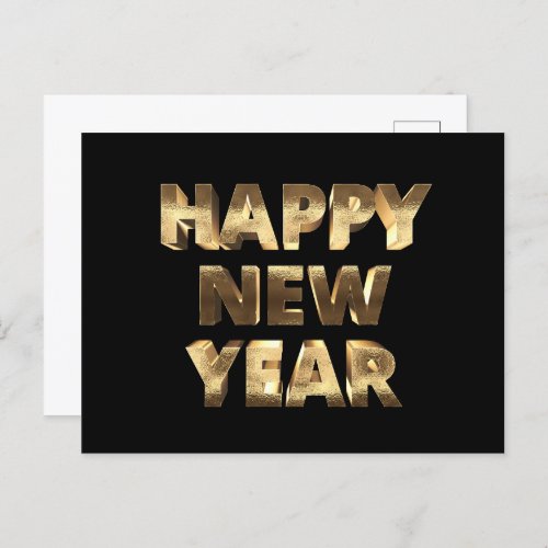 Black and Gold Look Text Happy New Year Holiday Postcard