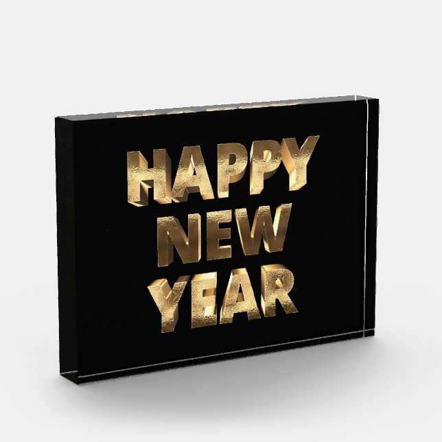 Black and Gold Look Text Happy New Year Photo Block (Left)