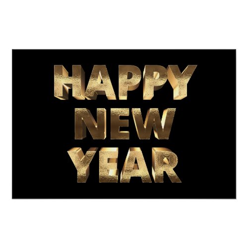 Black and Gold Look Text Happy New Year Poster