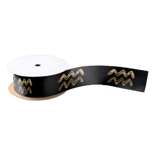 Black and Gold Look Water Wave Symbol Aquarius Satin Ribbon