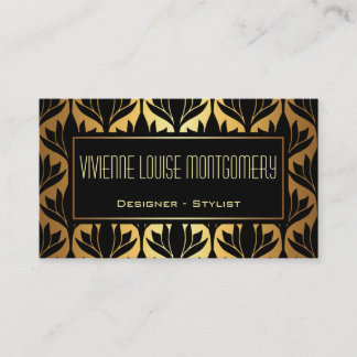 Black and Gold Lotus Pattern Modern Business Card